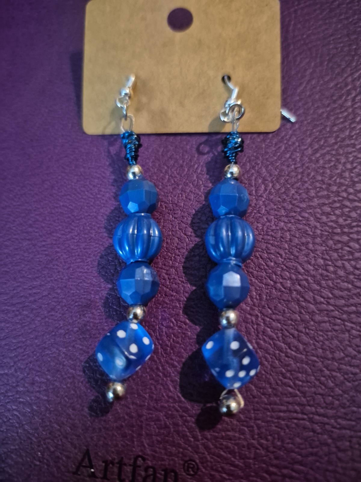 Lucky Blue Dice Casino Earrings