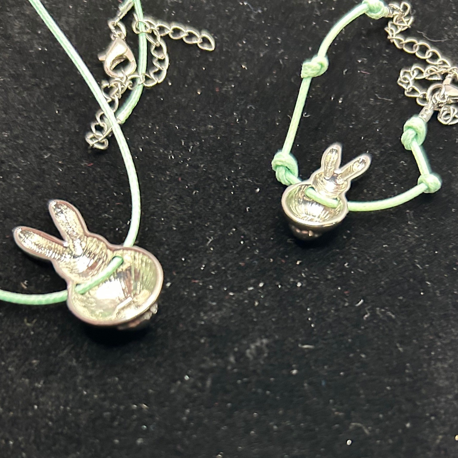 Bunny Rabbit Necklace Bracelet Set Silver Tone Cute Easter Spring Gift Jewelry