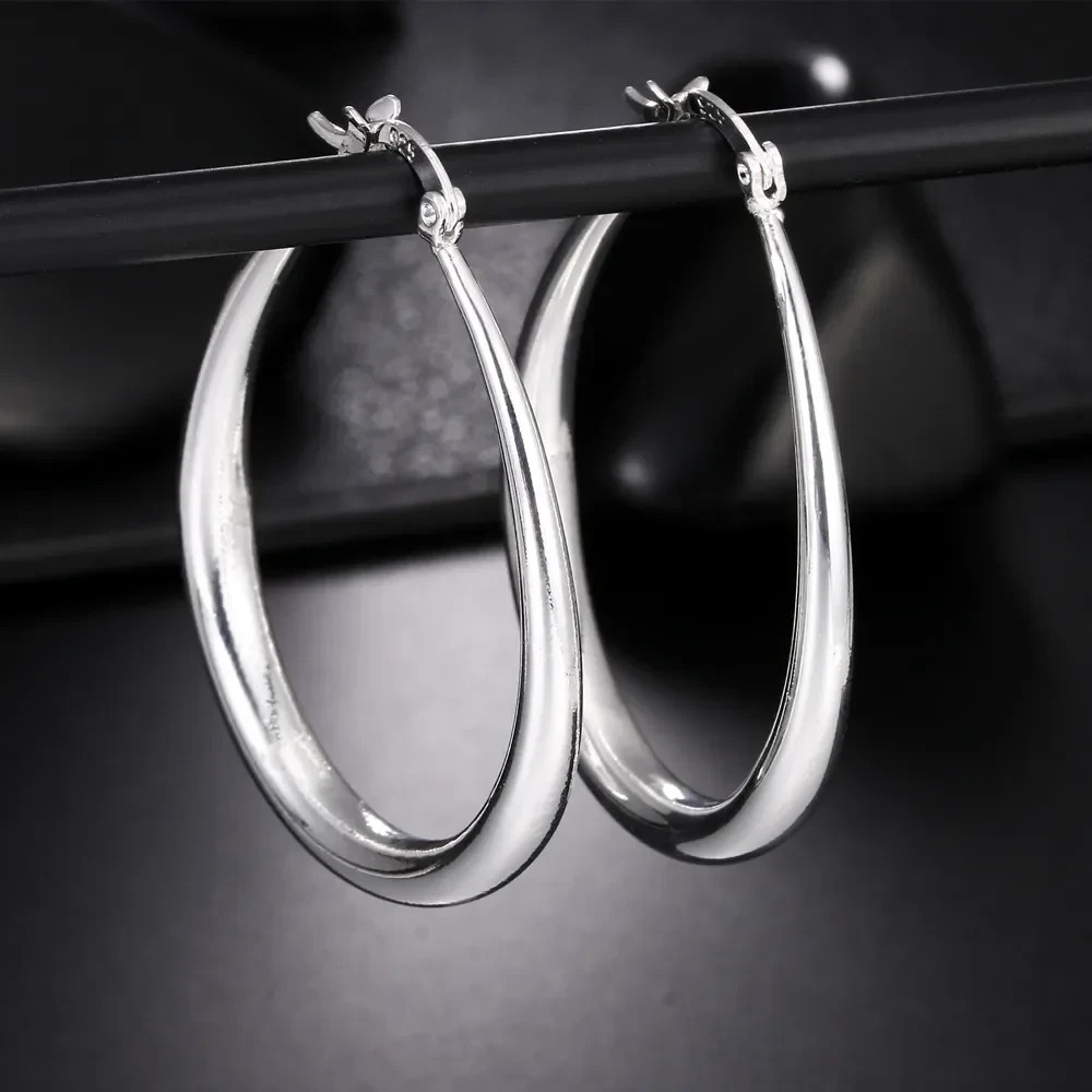 925 Sterling Silver 41MM Smooth Big Hoop Earrings Women Party Fashion Jewellery