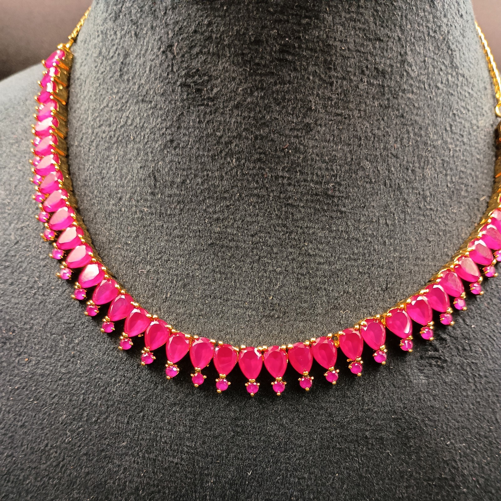 Vintage Ruby Necklace Set 22K Gold Plated Boho Bridal Anniversary Birthstone Gif