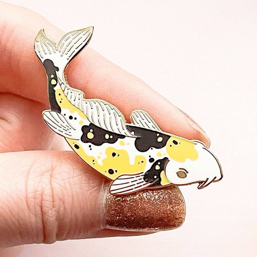 Ki Kumonryu Koi Fish Enamel Pin | Yellow and Black Koi | Pin Collector Gift