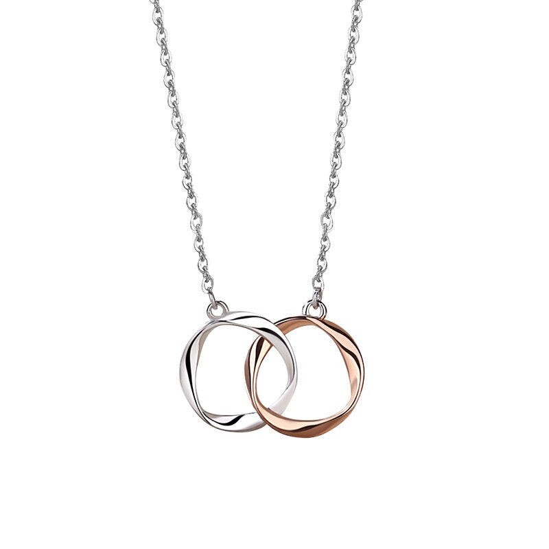 Interlocking Mobius Ring Couple Matching Necklace in 925 Sterling Silver