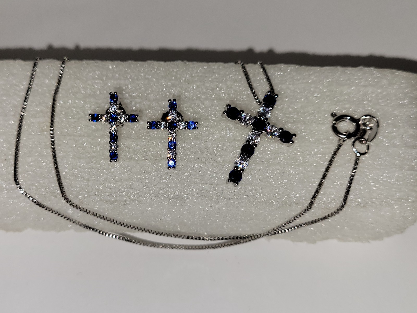 Lab-Created Sapphire Cross Earring and Pendant Set