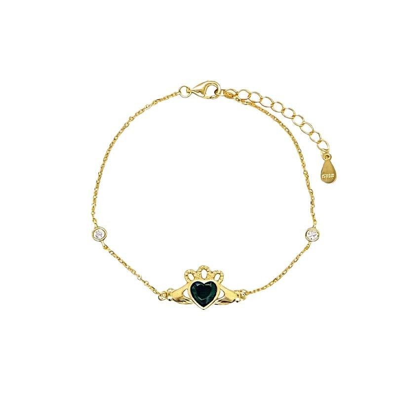 Black Onyx 925 Sterling Silver Gold Plated Claddagh Bracelet Heart Gift Women