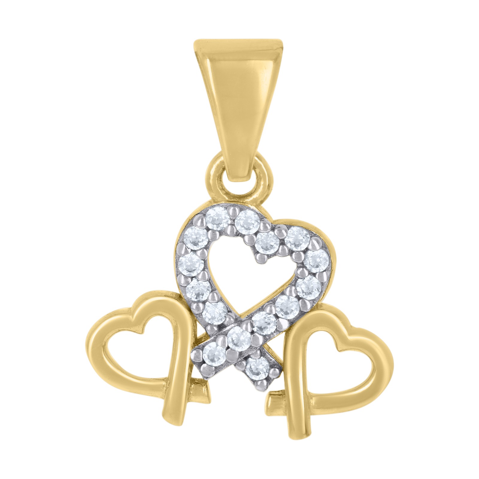 10kt Two-tone Gold Womens Cubic-Zirconia Triple Heart Charm Pendant