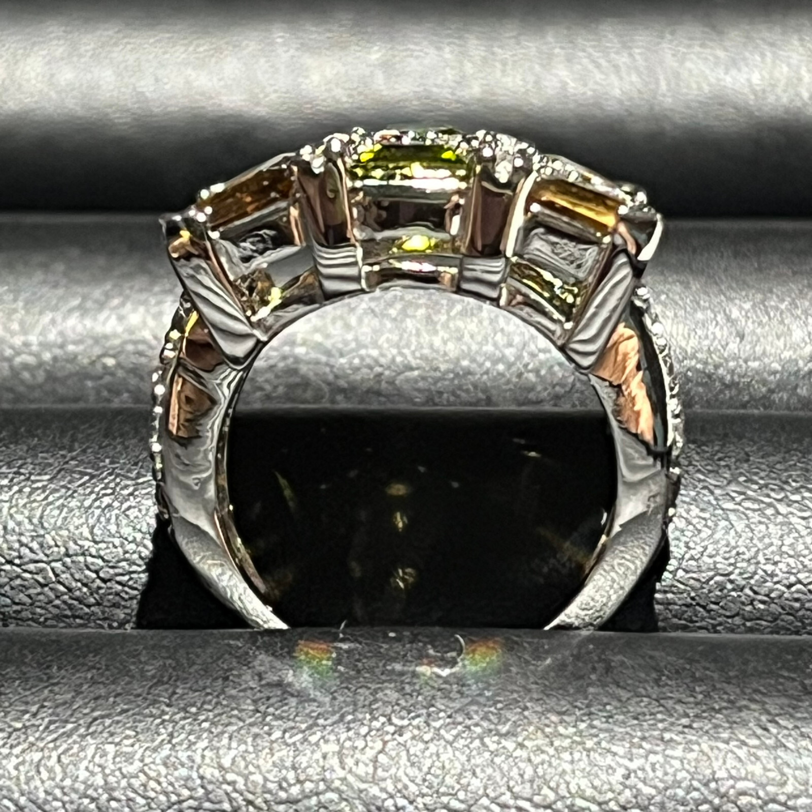 Fashionable Cocktail Ring Green Multicolor White Gold Plated Size 6, 7, 8
