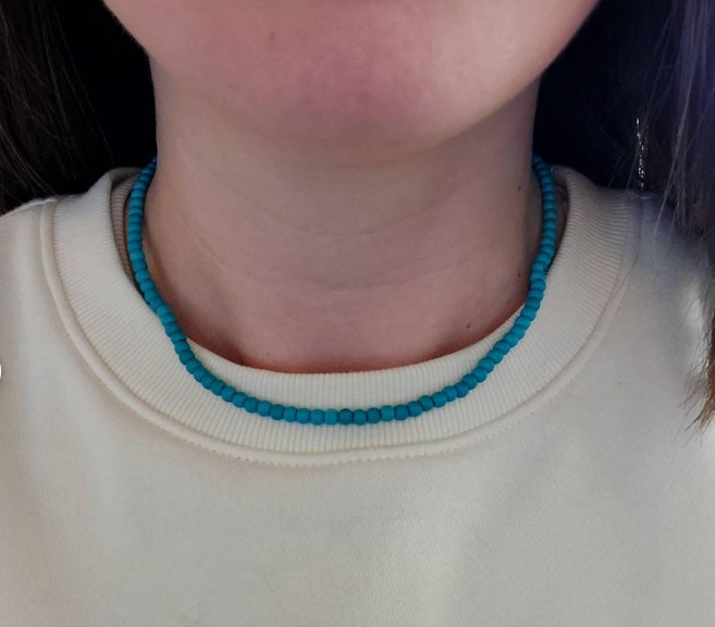 Blue Turquoise Choker Round Bead Necklace Healing Energy Jewelry Gift For Women