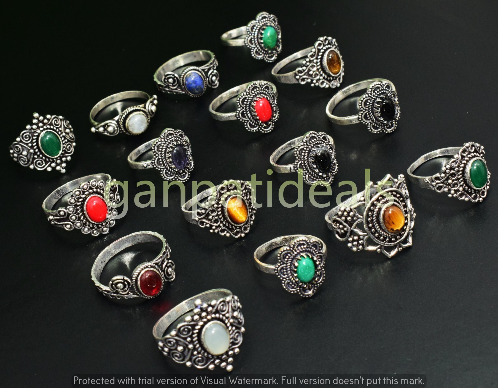 1000pcs Lot Moonstone & Mix Gemstone Rings 925 Silver Plated Jewelry Lots