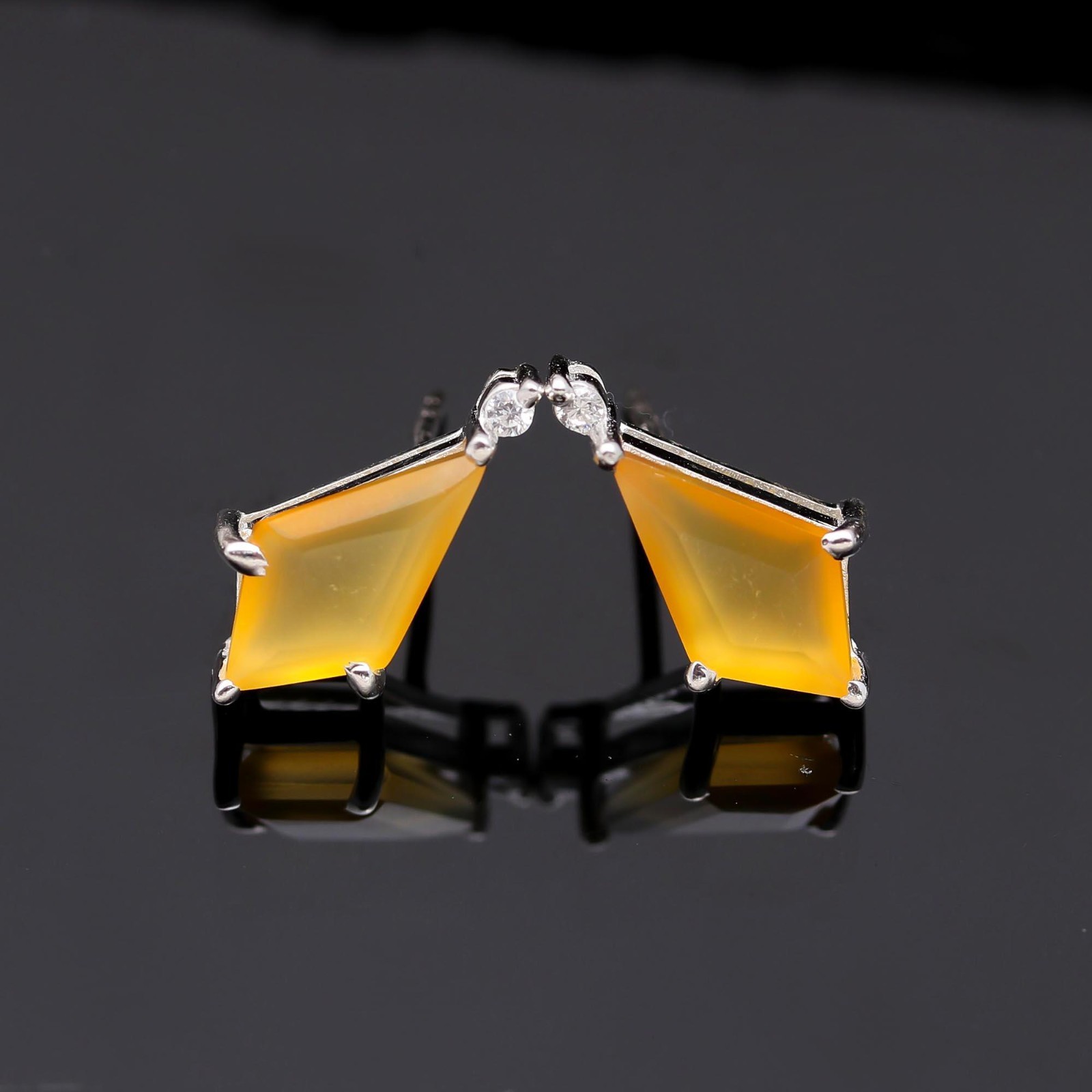 100% Natural Chalcedony Kite Stud Earrings 925 Sterling Silver Handmade Jewelry