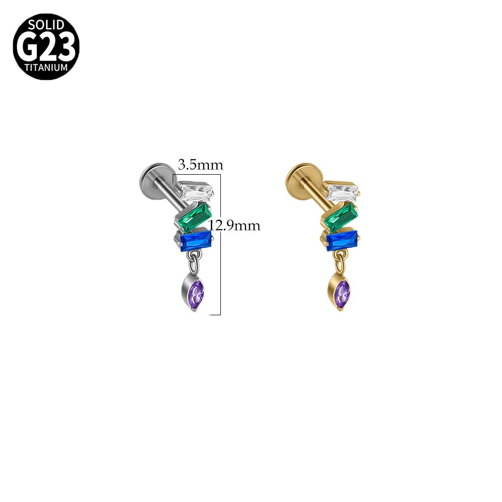 G23 Titanium Cartilage Stud Earring 16G Star/Chain Drop Labret Stud Ear Piercing