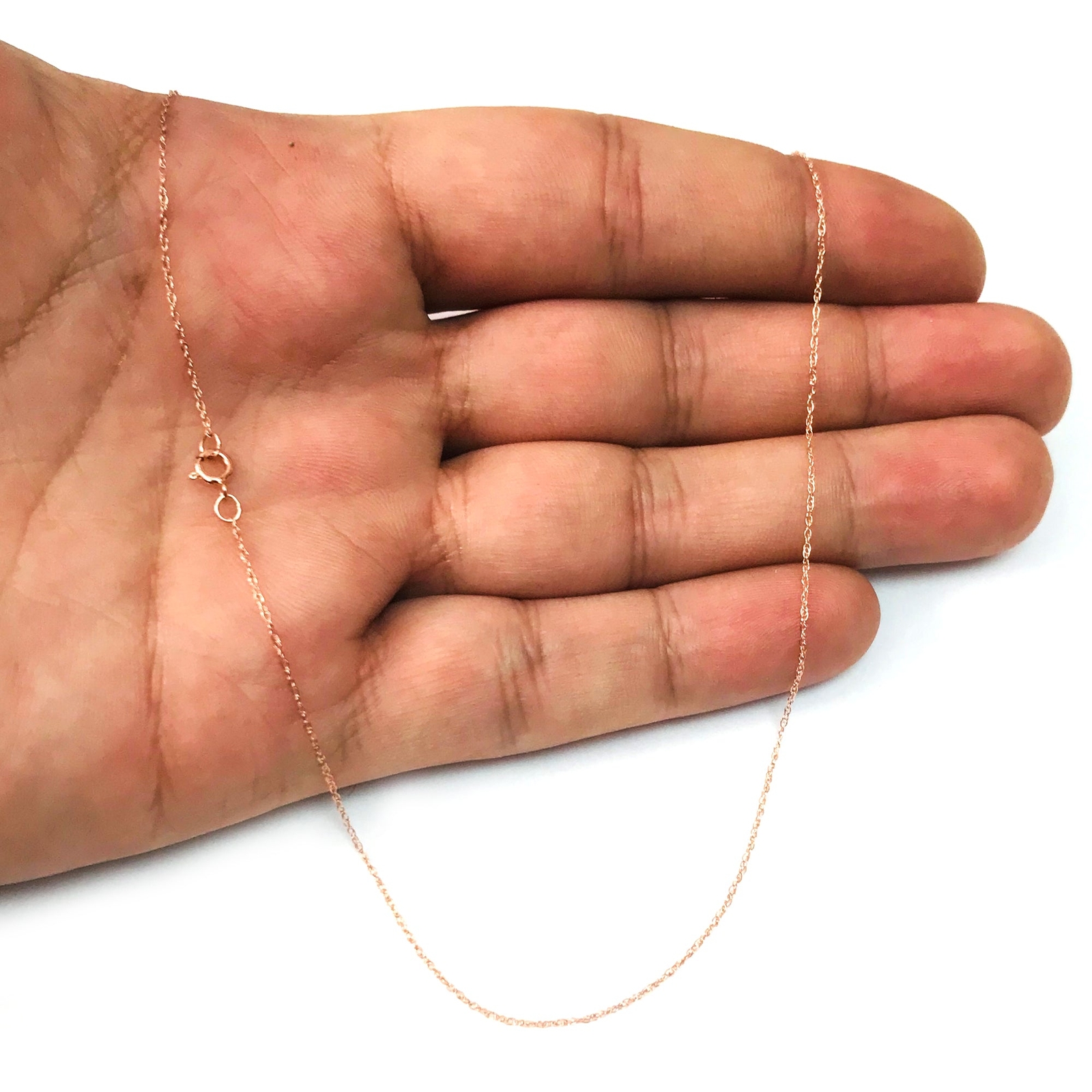14k Real Solid Gold Rope Chain Necklace, 0.5mm (20 Inches, Rose Gold)