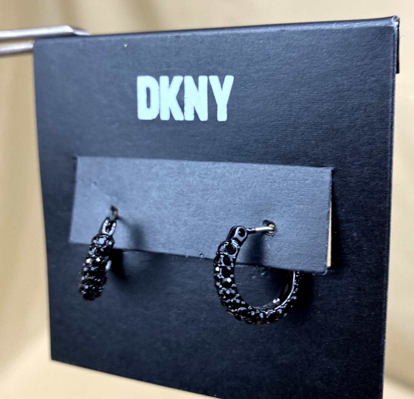 DKNY Extra Small Pave Crystal Black Hoop Earrings NWT Orig $28