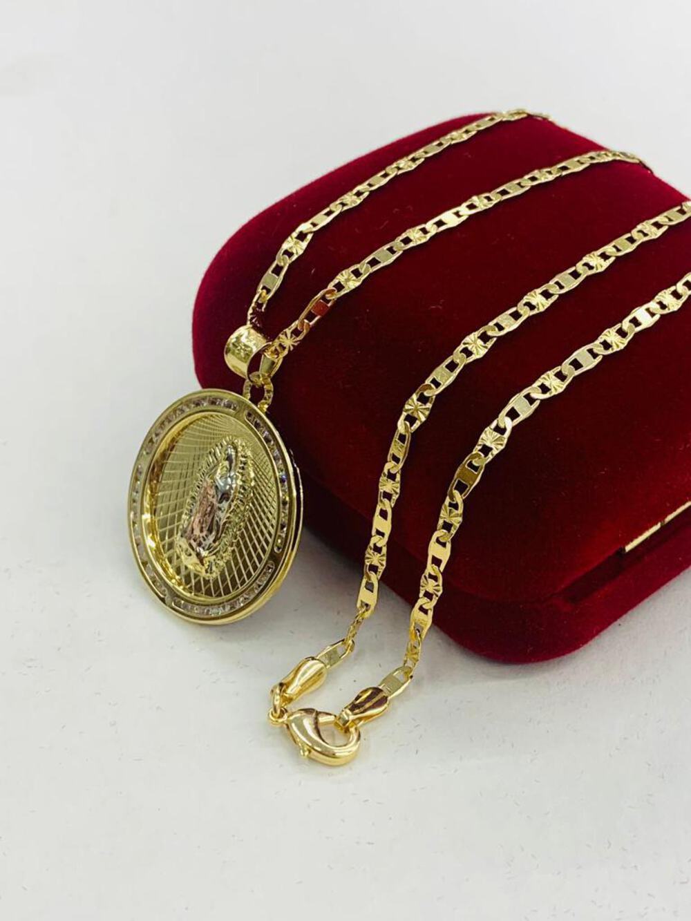 14K GOLD F VIRGEN DE GUADALUPE NECKLACE 24″ MEN’S CADENA DE GUADALUPE TRES OROS