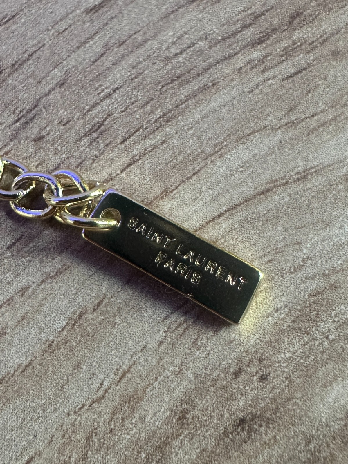 Saint Laurent YSL Monogram Pendant Gold Tone Necklace Adjustable Chain Luxury