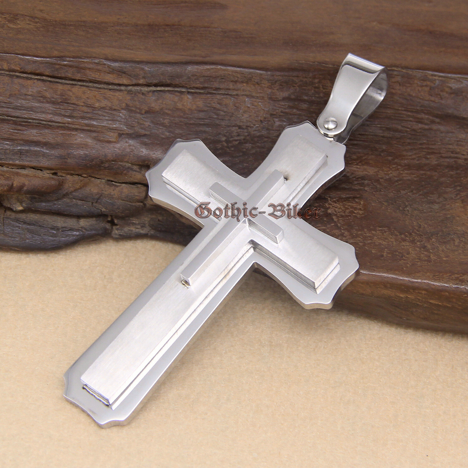 Men’s HUGE Large Heavy Solid 316L Stainless Steel Cross Pendant Necklace 3 Layer