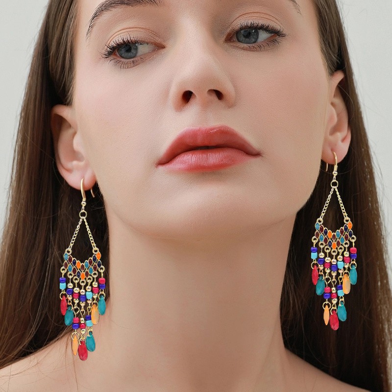 6Pairs Boho Beaded Dangle Earrings Retro Ethnic Tassel Drop Jewelry for Gift