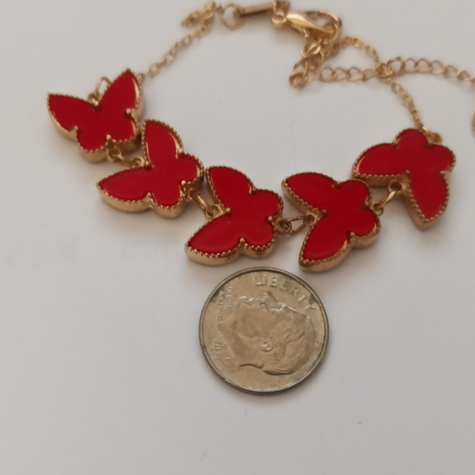 Butterfly Bracelet Red Gold Tone Fashion Signed MINISO Gift Charm Modern Trendy