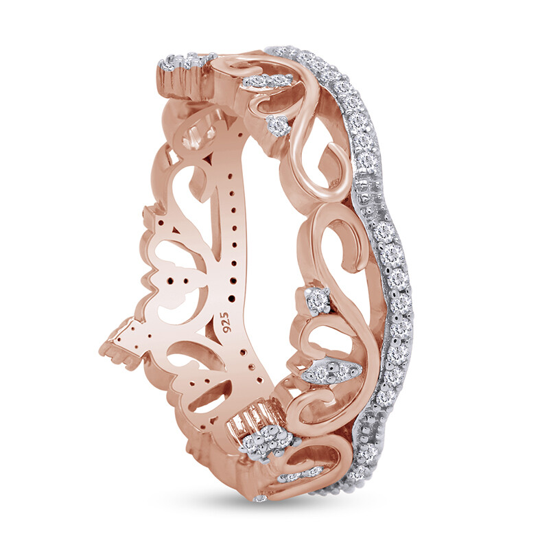 Crown Wedding Band Ring Simulated Diamond 14k Rose Gold Plated Sterling Silver
