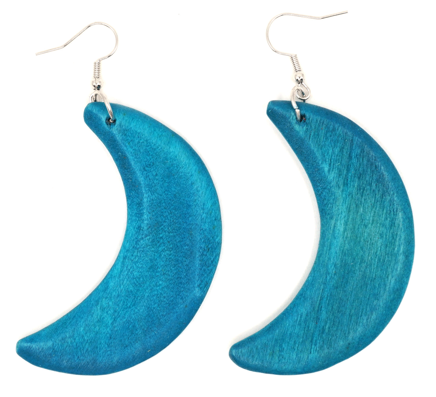 TB Crescent Moon Wood Natural Multi-Color Fashion Jewelry Long Dangle Earrings