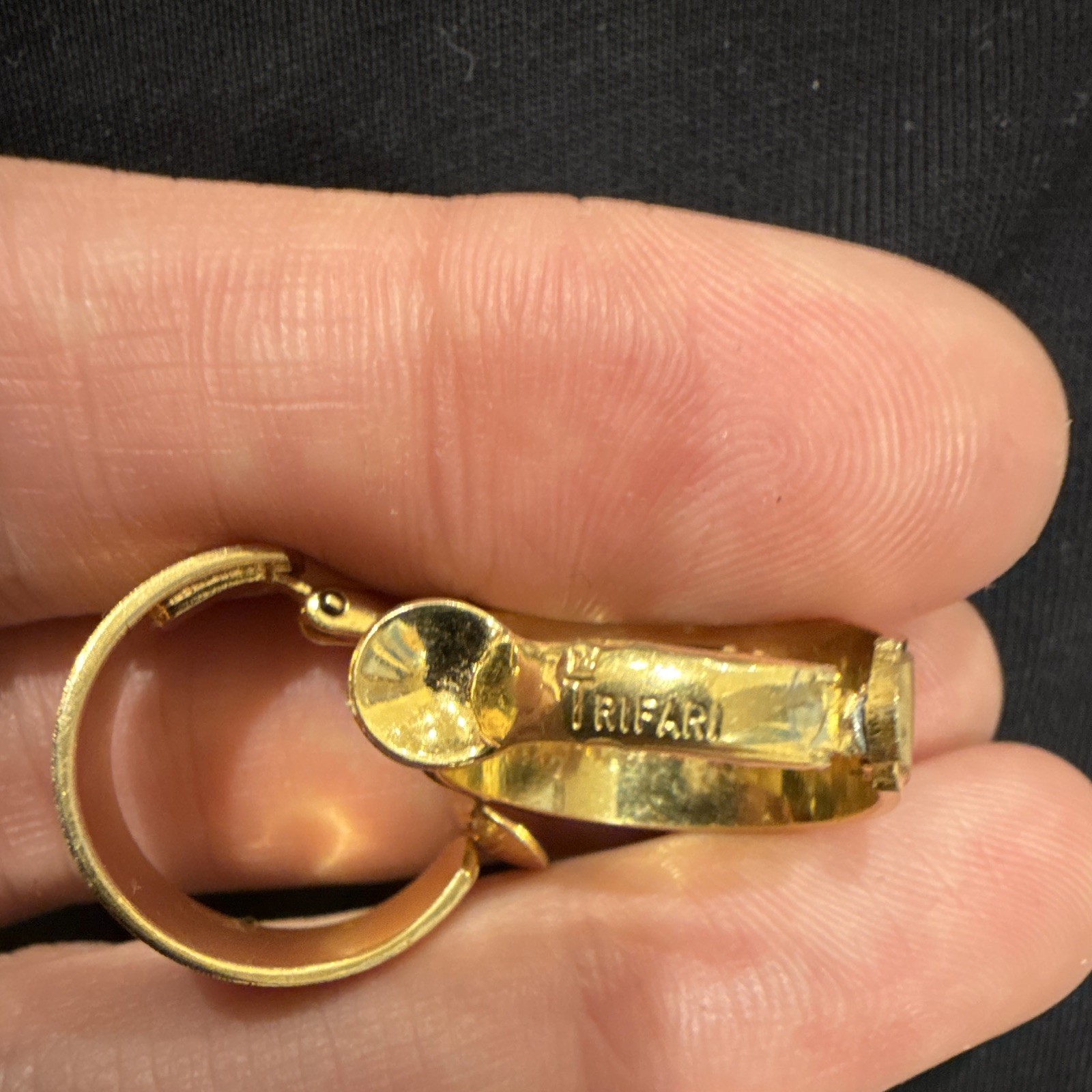 Trifari Gold Tone Hinged Hoop Earrings