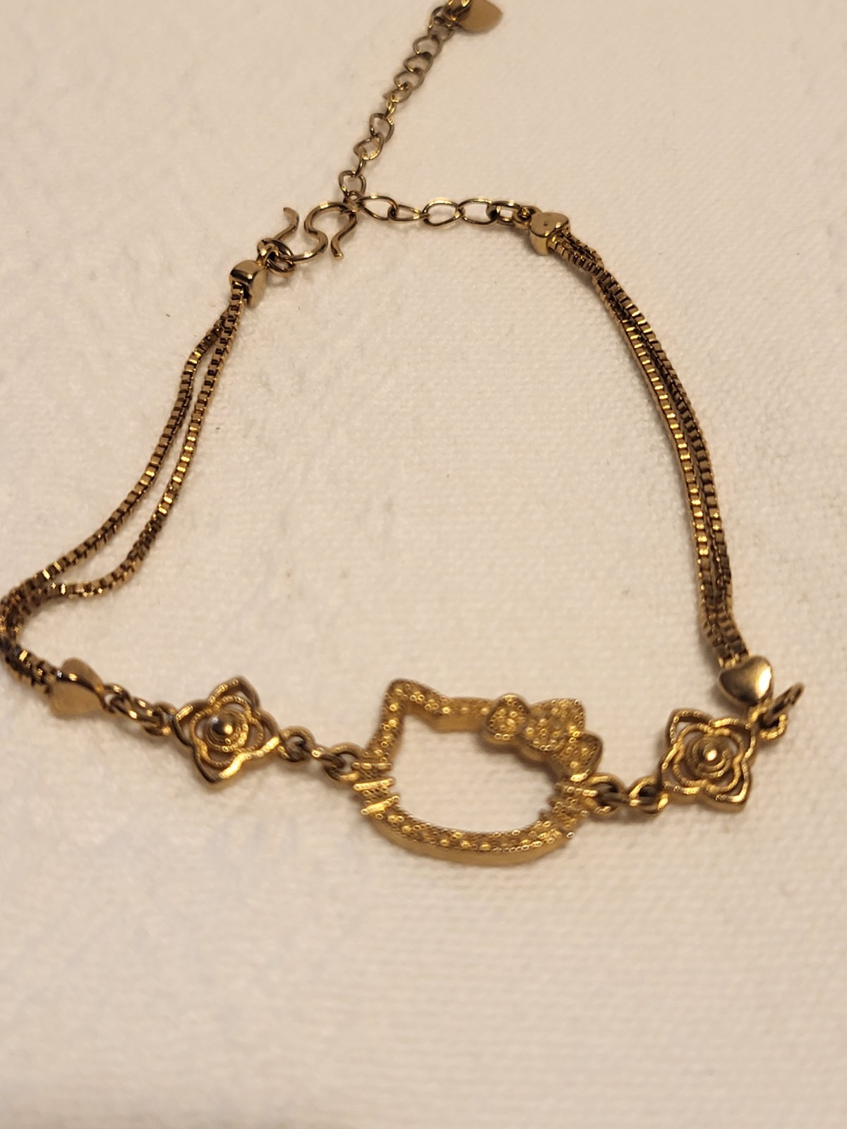 Gold Plated Hello Kitty Cat Dangle Charm Cable Chain Bracelet, Lobster,