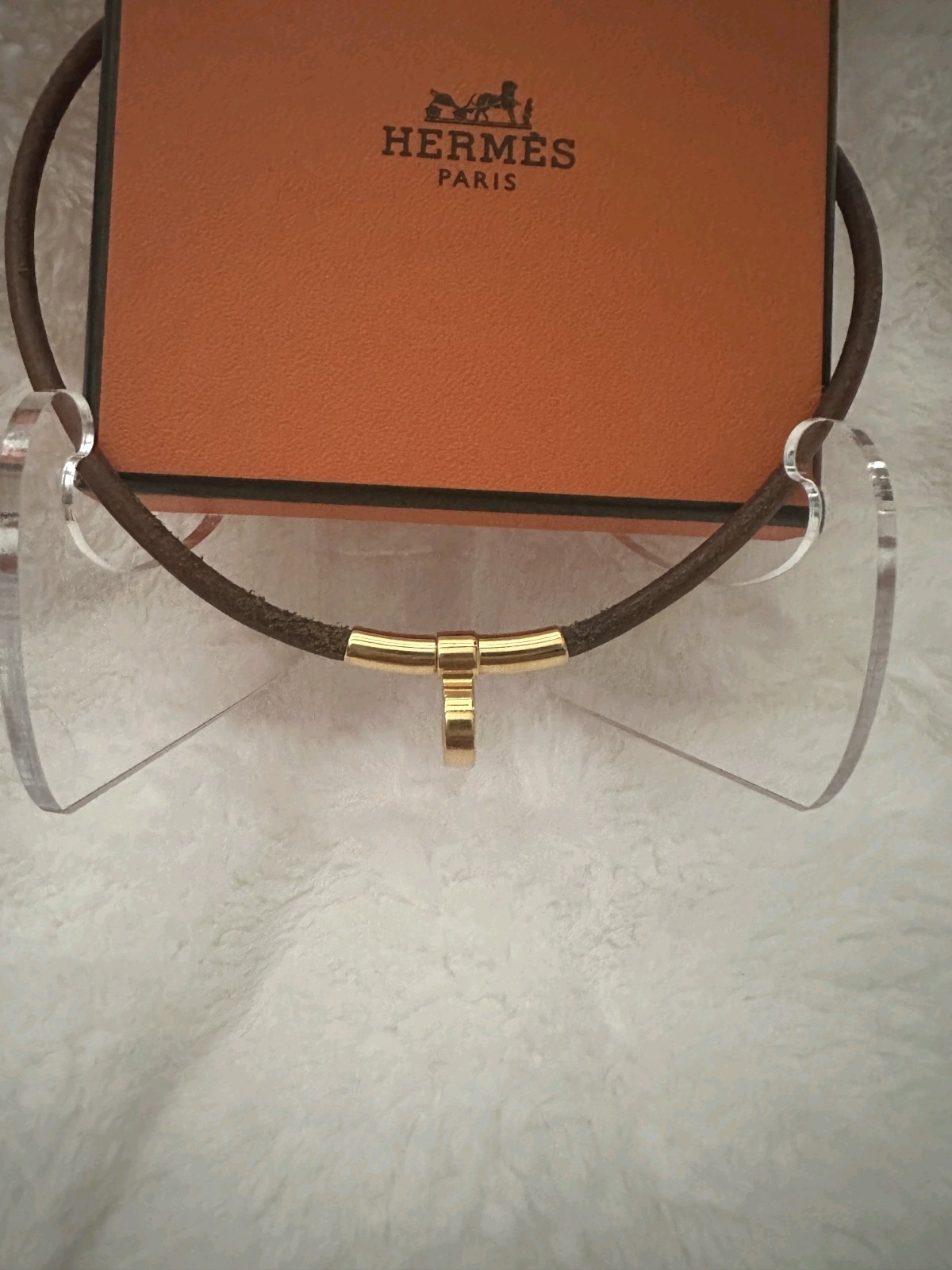 Hermès Kelly Brown Leather Choker Necklace Gold Tone Hardware Signed