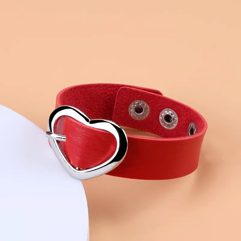 8.5″ Leather Heart Bracelet Stackable Adjustable Snap New Free Ship 8997 8998