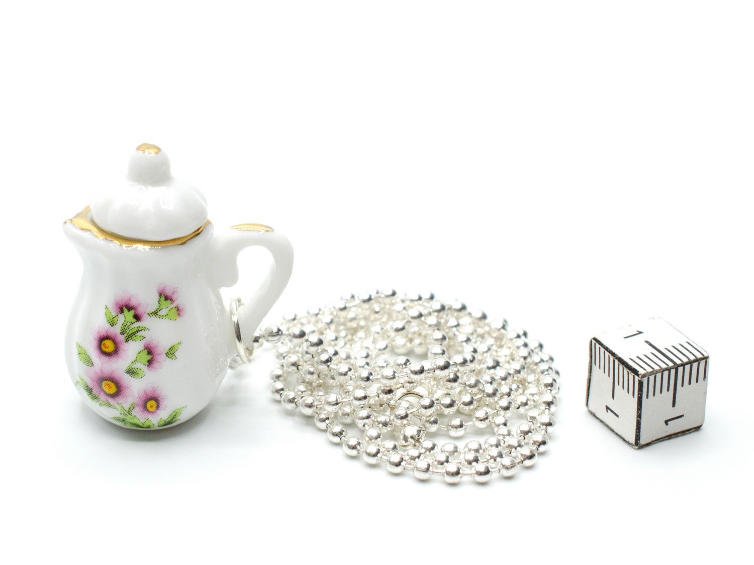 Coffee Pot Tea Pot Necklace Tea Coffee Miniblings 80cm Porcelain Gold Edge Slim