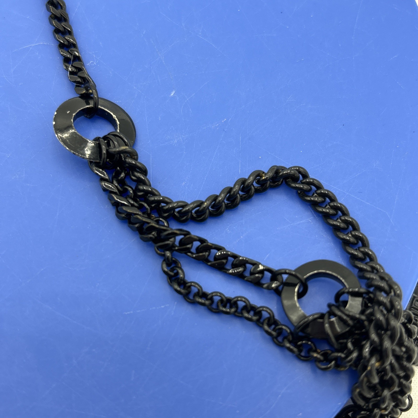 Givenchy Black Layered Chain Charm Necklace 26” Key Horseshoe Arrow Star Y2K