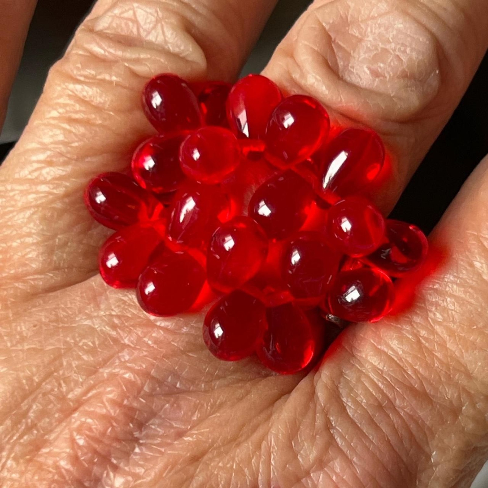 Fabulous Vintage Red Beaded Ring – Elasticated beaded around finger!