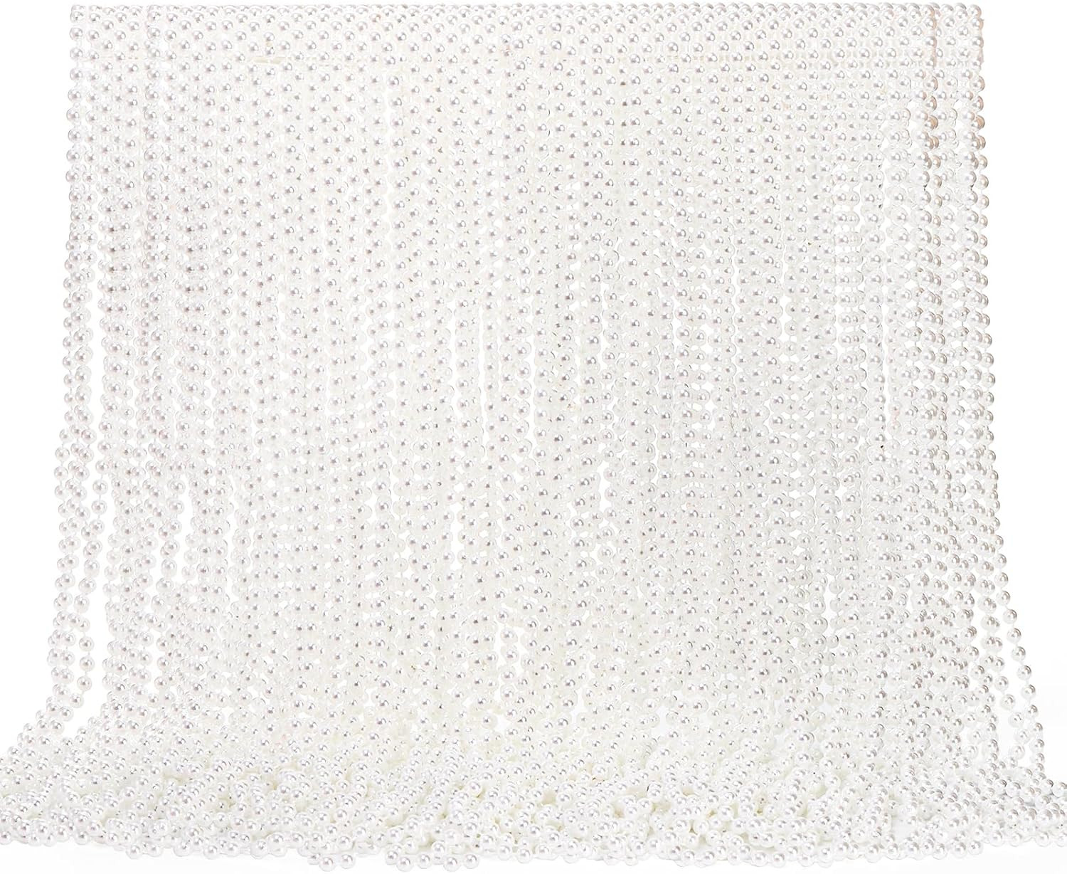 60 Pack Faux Long Pearl Necklace for Women, Fake Pearl Necklace Bulk, 1920s Whit