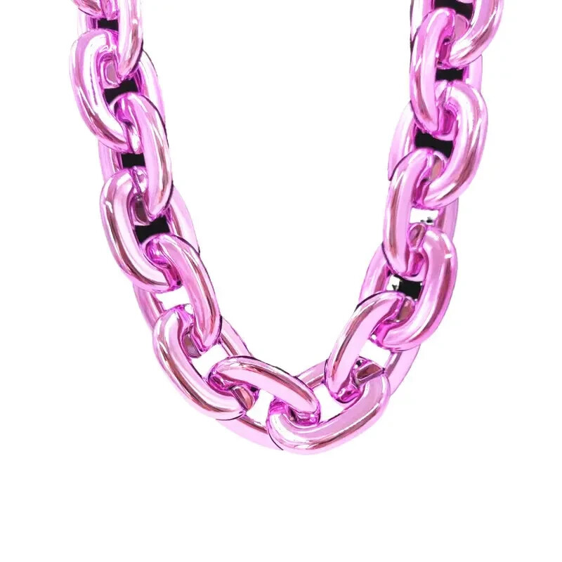 Pink Hip Hop Large Acrylic Thick Plastic Cuban Link Chain Necklace 32in 80cm