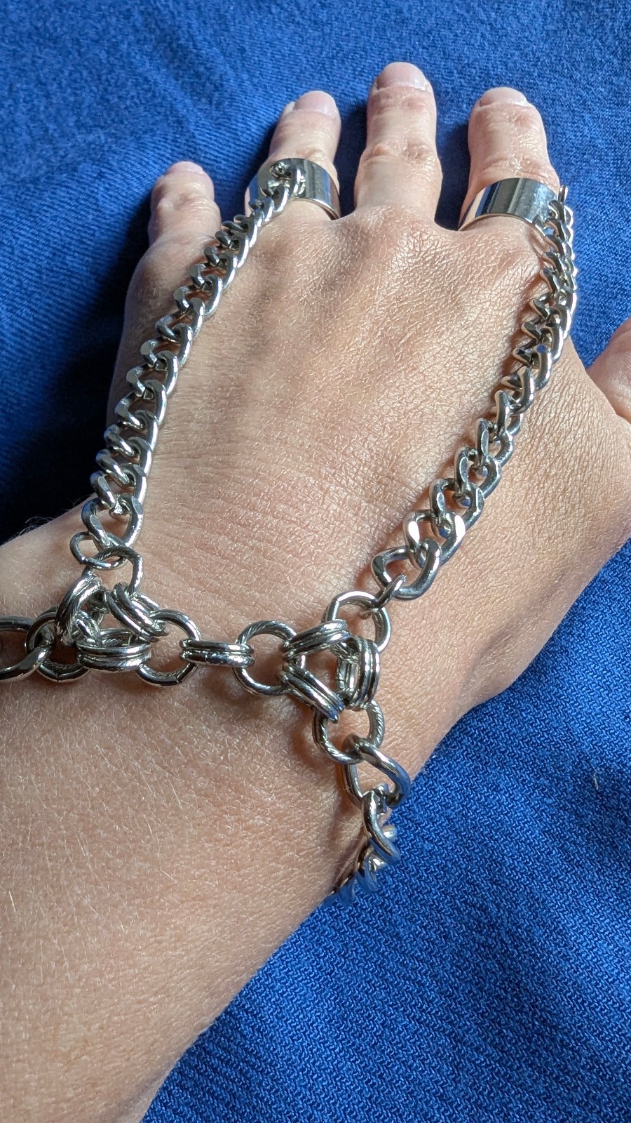 Silver Tone Hand Chain Bracelet Double Ring Slave Bracelet Adjustable Gothic