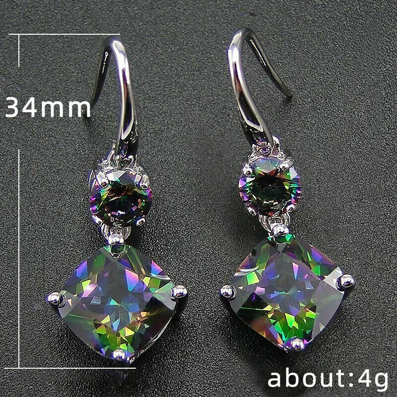 Elegant Handmade Rainbow Mystical Fire Topaz 925 Sterling Silver Hook Earrings