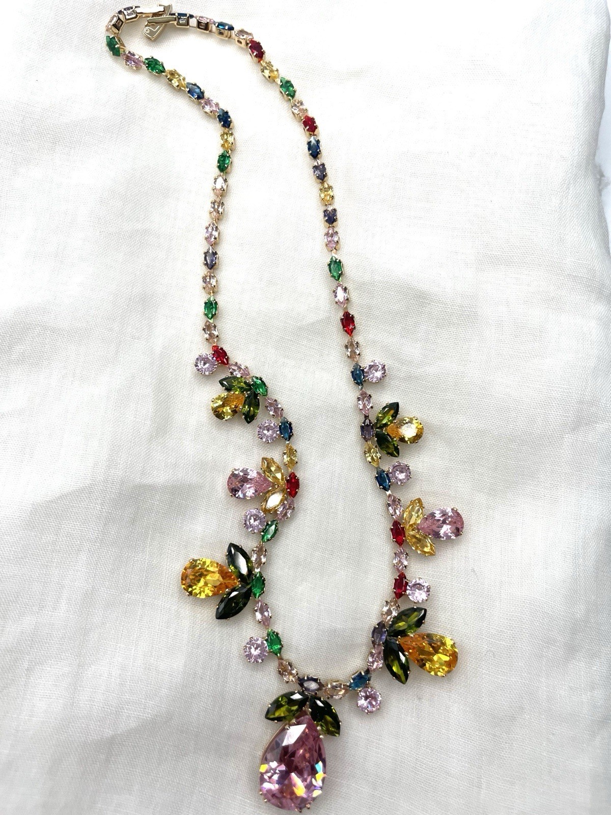 New Colorful Crystal Necklace Gold Tone Statement Pendant Fashion Jewelry Gift