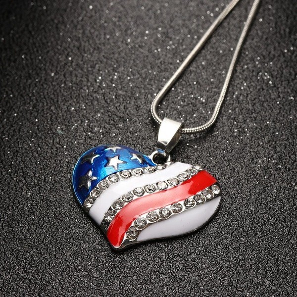 United States of American Flag Heart Necklace, 4th of July, American, USA