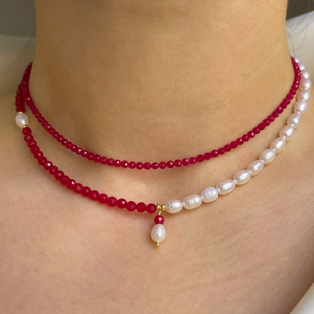 Red Spinel Beaded Choker 2mm Beads Crystal Dainty Healing Women Boho Necklace