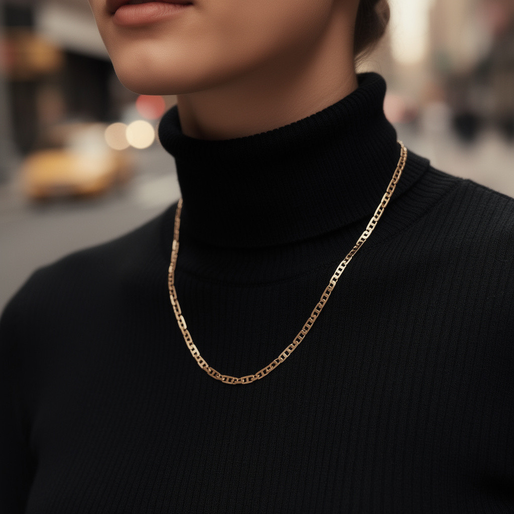 Gold-Tone Mariner Chain Necklace Women Men 19.5 Inch Anchor Link Classic Gift