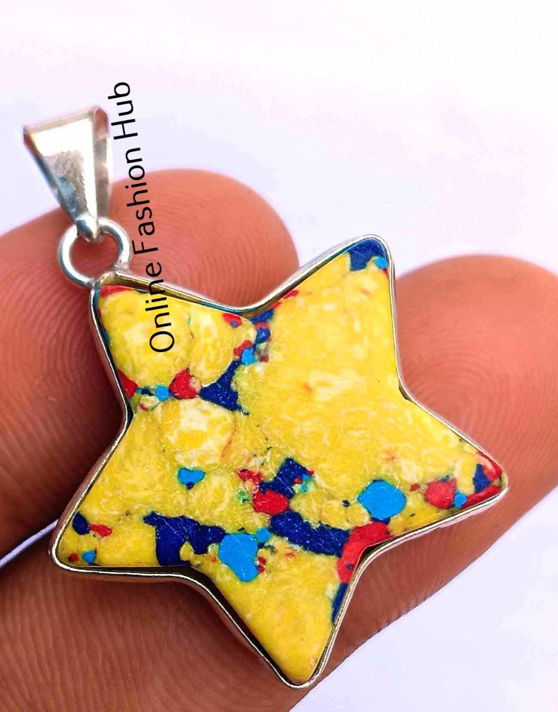 Yellow Star Pendant Mosaic Jasper stone 925 Sterling Silver Plated Gift for Her