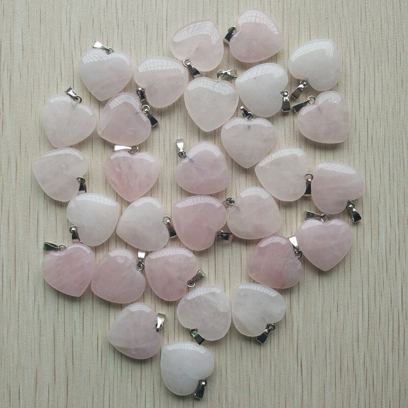 Fashion Natural Rose Quartz Stone Love Heart Pendants Bead 50pcs/lot Wholesale