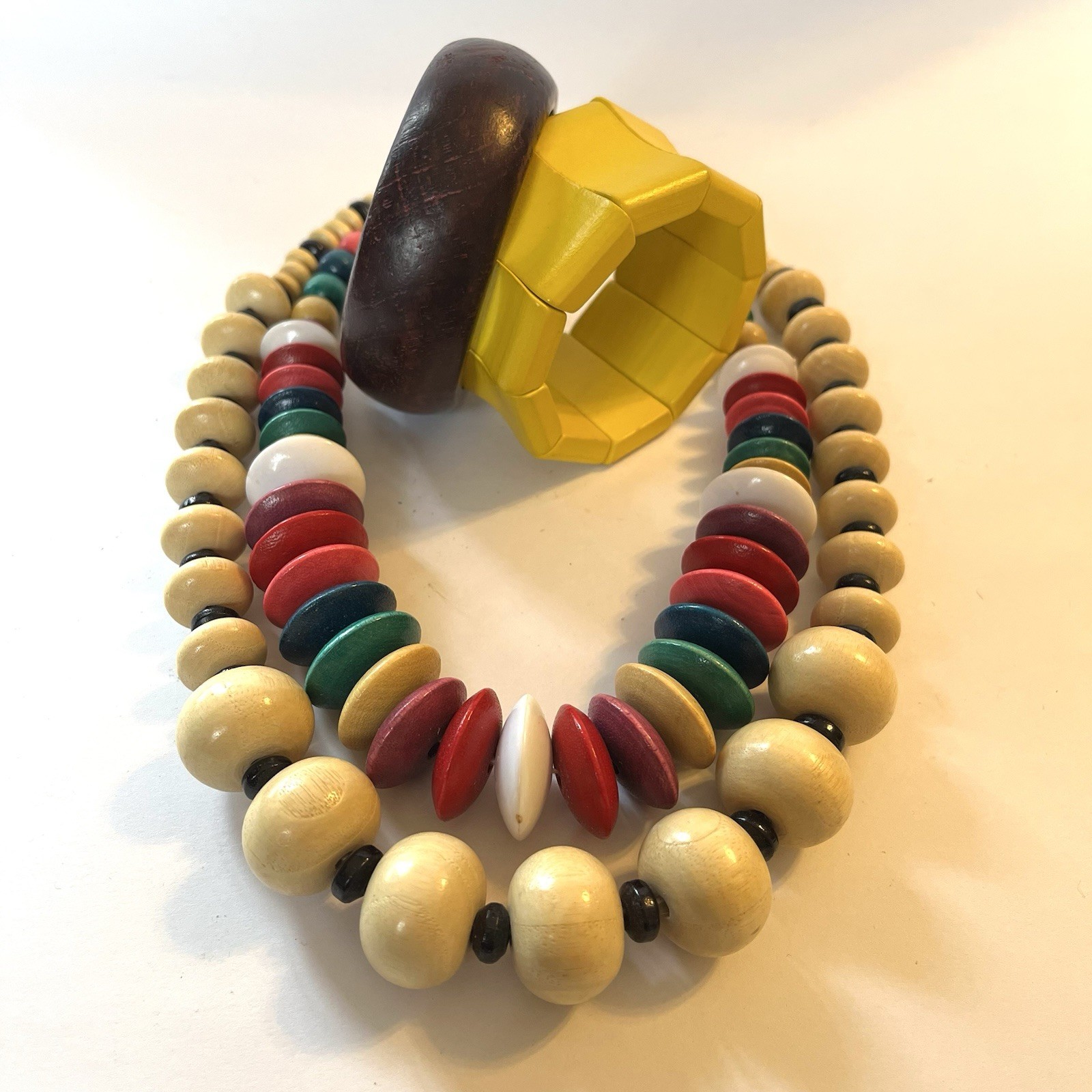 Wood Bead Necklaces & Bangles Chunky Colorful Boho Retro Mixed Jewelry Lot 5 Pcs