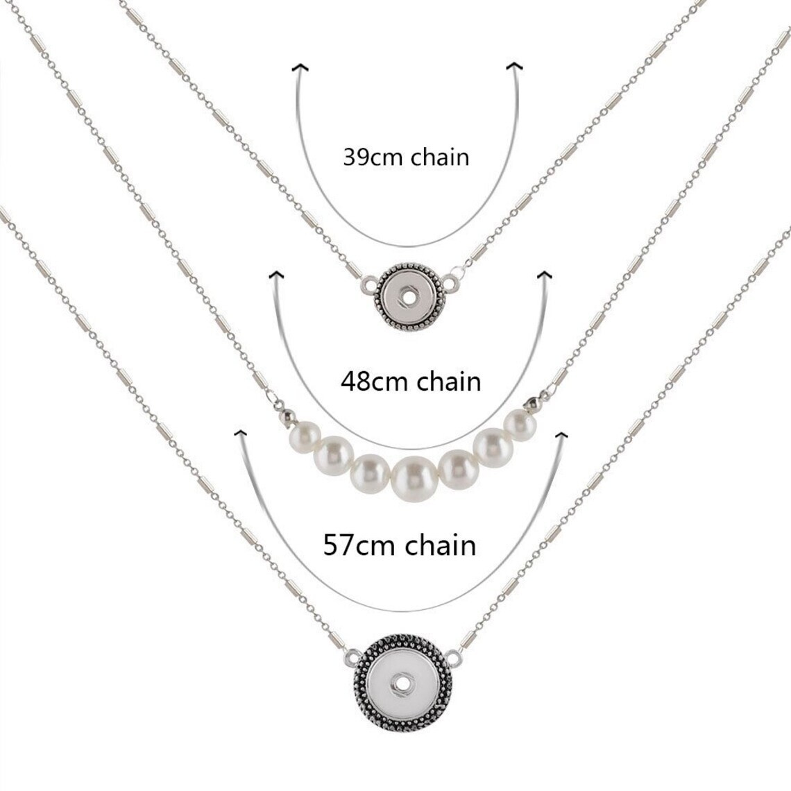 Snap Jewelry Triple Necklace Pearl Layered fits 12mm & 18-20mm Ginger Charms NEW