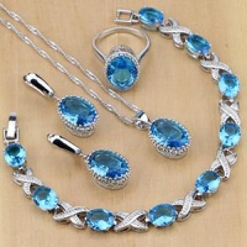 925 Silver Champagne Zircon Bridal Jewelry Set Necklace Earrings Ring Bracelet
