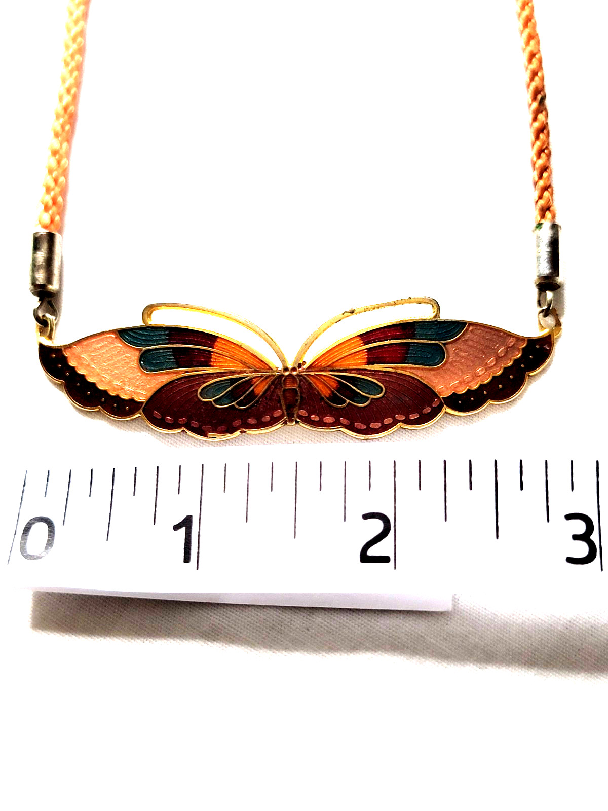 Cloisonne Enamal Multi Color Butterfly 1970/80s Corded Necklace