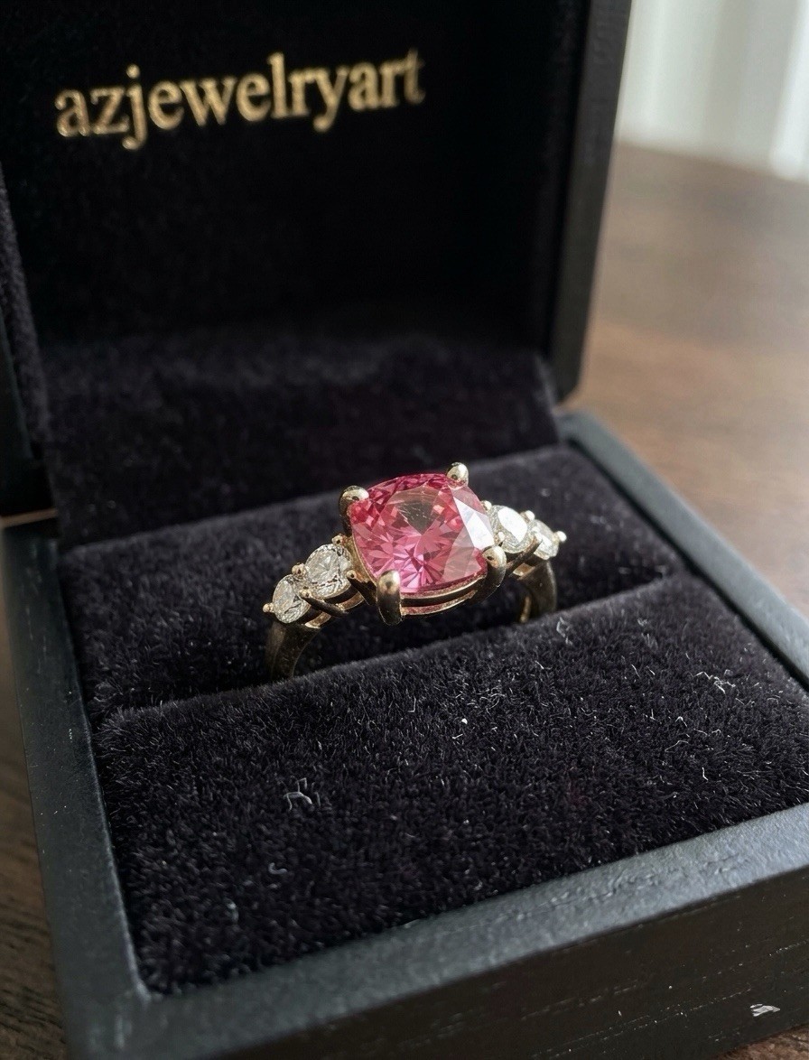 Cushion Cut Pink Tourmaline Ring 925Sterling Silver Engagement Ring.