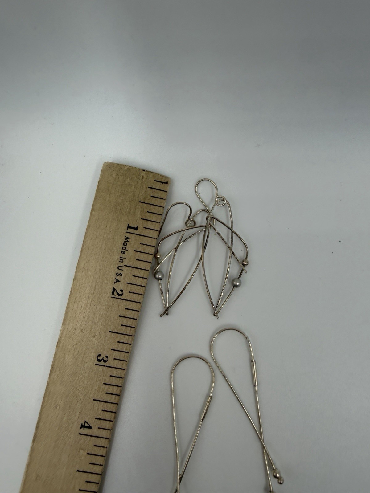 Sterling Silver Earrings Lot Kinetic Wire 2 Pair Unsigned Threader Hoop Artsy
