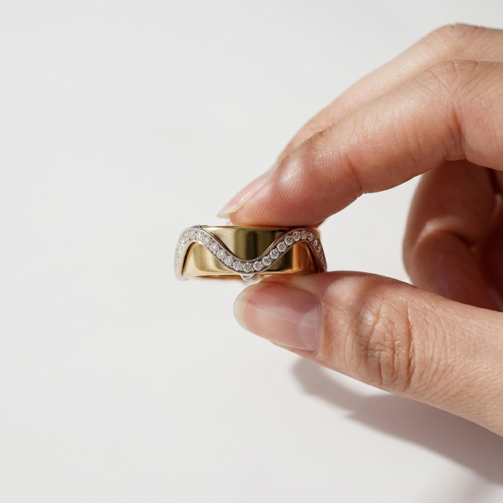 Wavy Moissanite Ring Cover, Oura Ring Jacket, Curved Stackable Enhancer Band