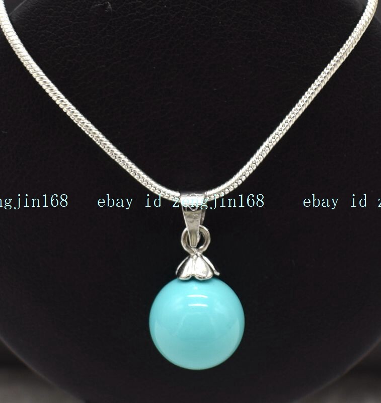 Charming 10mm Turquoise Blue Shell Pearl Round Gemstone Necklace Earrings 18″