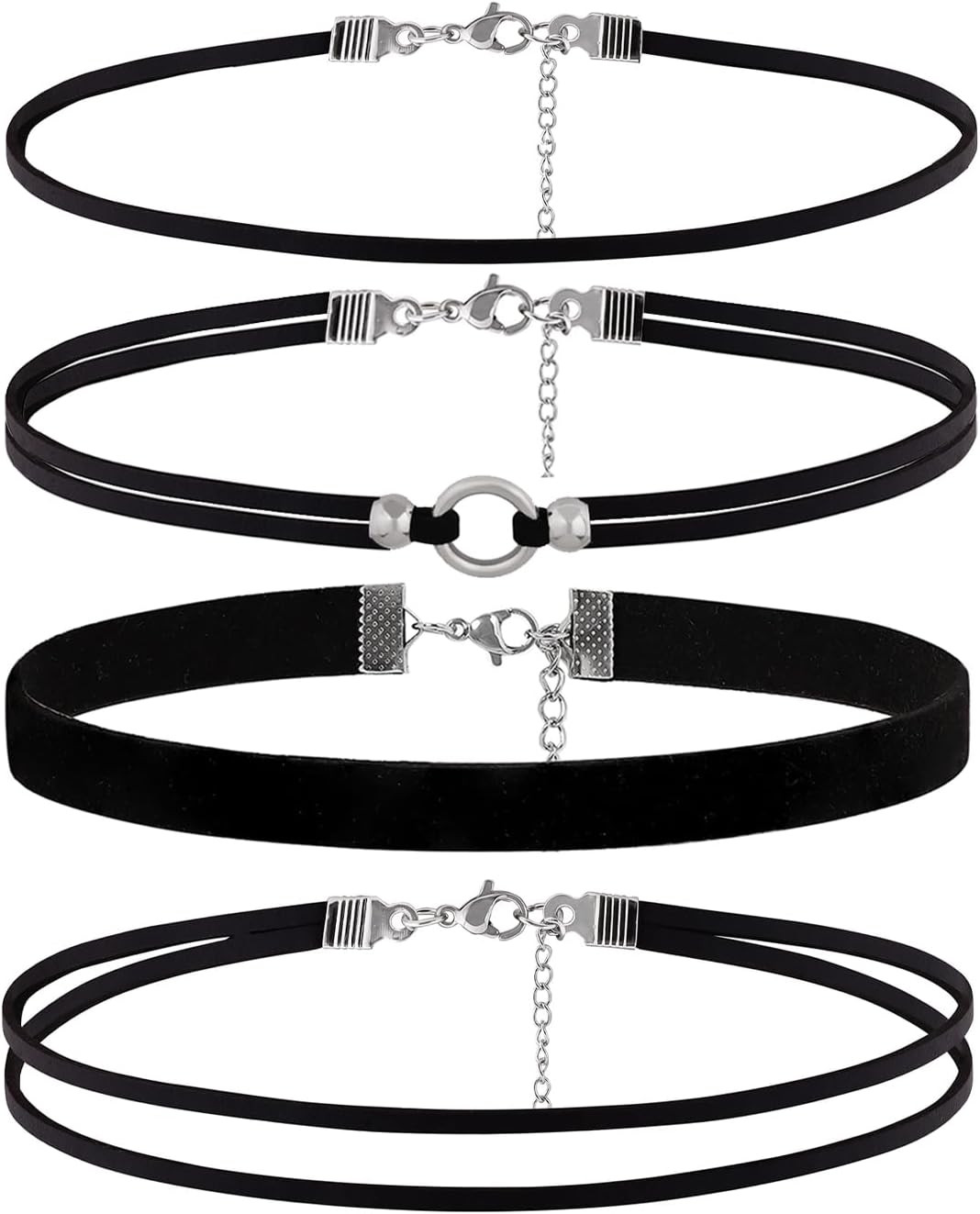 4PCS Black Choker for Women Black Lace Velvet Chocker Set Layered Classic Choker