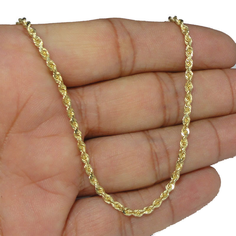 10K Yellow Gold 25mm Diamond Cut Rope Chain Pendant Necklace 1630 G1N